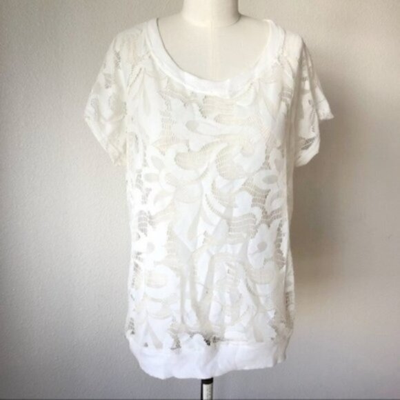 Jack by BB Dakota Top M Lace Knit White Coverup Boho Flirty Short Sleeve - Picture 1 of 9